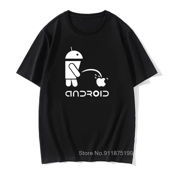 Retro Férfi póló Android Robot Férfi póló humor logó nyomtatott vicces póló, rövid ujjú Kerek Nyakú Ringer Póló Vagány Póló
