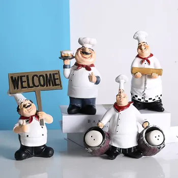 Retro Szakács Modell lakberendezési Kiegészítők Gyanta Kézműves Mini Szakács Figurák Konyha lakberendezés a sörnyitó Fűszer Jar