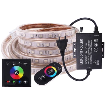 RGB LED Szalag Light RÁDIÓFREKVENCIÁS Fal Touch Control Távirányító 5050 60Leds Rugalmas Szalag Szalag 110V, 220V Vízálló Csík a Dekor