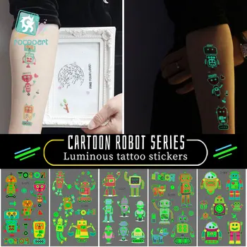 Rocooart Gyerekek Rajzfilm Tetoválás Matricák Világító Robot Tetkóimat Childs Vízálló Taty Izzó Sötét Tatto A Gyermekek Body Art