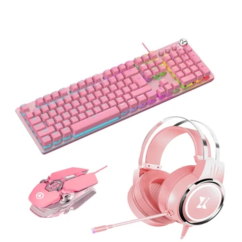 Rózsaszín, Aranyos Lány Billentyűzet / Egér / Fülhallgató a PC-104 Gombok Mechanikus Keybaord / 3200DPI Makró Egér / Zaj Csökkentése Fülhallgató