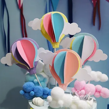 Rózsaszín, Kék, Lila Három-dimenziós Hőlégballon Torta Topper Party Dekoráció Desszert szép Ajándékok
