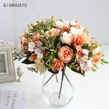 Selyem Rózsa Mesterséges Bazsarózsa Csokor Virágot A Haza Esküvői Nappali Asztal Dekoráció Hamis Növények Gondoskodjon A Lombik Tartozékok