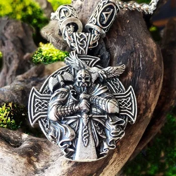 Skandináv Mitológia Viking Harcos Odin Rúna Kereszt Medál Amulett Nyaklánc Gótikus Punk Fém Lánc