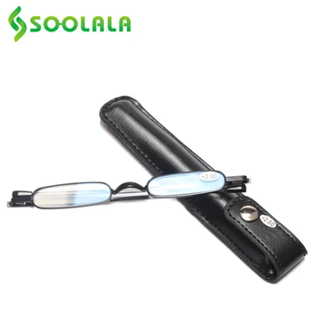 SOOLALA Fém Téglalap Hordozható Slim Mini Anti Kék Fény olvasószemüveget Esetekben a Férfiak a Nők Presbyopic Nagyító Szemüveg