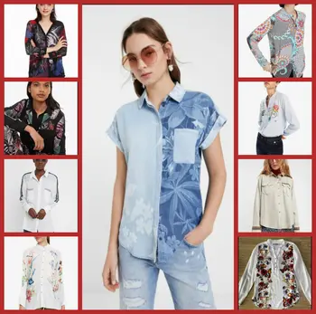 Spanyol Desigual hölgy új chiffon nyomtatás póló vékony Európai, illetve Amerikai stílusú póló hímzés splicing színes lady trend póló