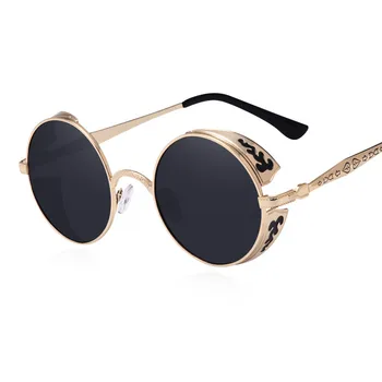 Steampunk Vintage Napszemüveg Divat kerek napszemüveg női márka tervezője fém faragás napszemüvegek férfi oculos de sol