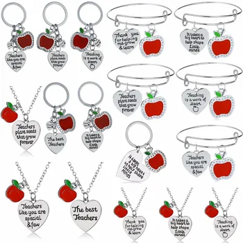 Szerelmes Szív Tanárok Nyakláncok Köszönöm a Tanárok Ajándékok, Ékszerek Apple Varázsa Kulcstartó, A Tanár, Karperec Nap a Tanár Bemutatja