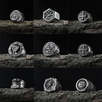 Szerencsés Északi Viking Rozsdamentes Acél Gyűrű Horgony Iránytű Élet Fája Viking Rúna Farkas Férfiak, mind a Nők Gyűrű, Ékszerek, Gyári