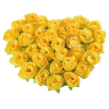 Sárga Szövet Mesterséges Selyem Rózsa Virág Fejek Dekorációs Csomag 50pcs