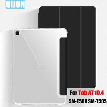 Tablet esetében SM-T500 SM-T505 Samsung Galaxy Tab A7 10.4 2020 PU Bőr Smart Aludni ébredj Trifold Állni Szilárd borító Hüvely