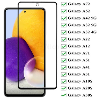 Teljes Borító Edzett Üveg Samsung A72 A52 A42 A32 A22 A12-es 4G 5G képernyővédő fólia Galaxy A71 a51-es A41 A31 A10s A20s A30s