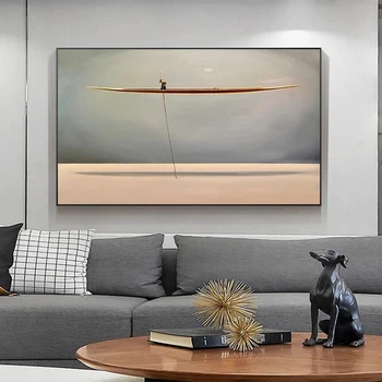 Tenger Arany Hajó Absztrakt Vászon Festmény Északi Régi Poszterek, Nyomatok, Modern Wall Art Képek Nappali lakberendezés