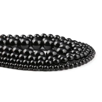 Természetes Kő Fekete Onyx Gyöngyfűzés Elszigeteltség gyöngyök Kör Laza Távtartó Gyöngy Ékszerek Készítése DIY Karkötő, Nyaklánc Tartozékok