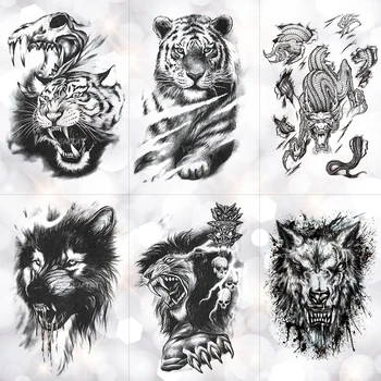 Tigris Koponya Leopárd sárkány Vízálló Ideiglenes Tetoválás Matrica Farkas Állatok Tetoválás, Body Art, Kar, Kéz a férfiak Hamis Tetoválás