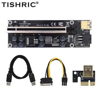 TISHRIC VER009S Plusz PCIE-16X Riser Card SATA X1, hogy X16 15Pin Bővítő Adapter USB 3.0 Kábel Bányászati