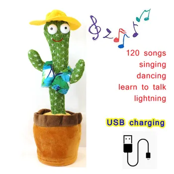 Tánc Kaktusz 120 Dal Hangszóró Beszél USB Töltés Hang Ismételje meg a plüss Cactu Táncos játék beszélni kitömött állatokra gerjed Plüss játékok Kislány