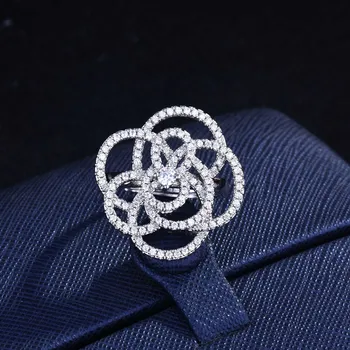 Tömör 925 Sterling Ezüst Gyűrű Női Üreges Virág Micro Egyengetni Cirkon Kő, Virág, Esküvői Gyűrű Bijoux Bague Divatos Gyűrű
