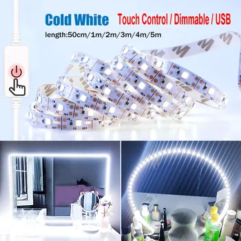 USB-0,5 M-5M-Szalag Dióda Touch Vezérlés Szabályozható Flexibilis LED Szalag Lámpa 2835 SMD Vízálló Tükör Lámpa Hálószoba Világítás Dekoráció