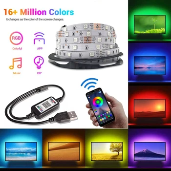 USB-5050 LED Szalag Lámpa Bluetooth RGB 5V-os RGB Világítás Flexibilis LED Lámpa Szalag Szalag RGB TV Asztal Képernyő Háttérvilágítás Dióda Szalag