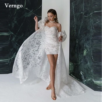 Verngo Legújabb Design, Rövid Esküvői Ruhák Levehető Kabát Puff Ujjú Édes Menyasszony Party Ruha Nők Menyasszonyi Ruha