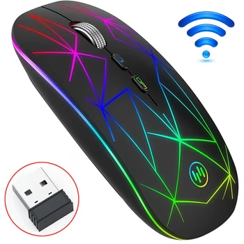 Vezeték nélküli Egér RGB Gaming Mouse Vezeték nélküli Egér Csendes USB Mause Ergonomikus Egér Újratölthető PC Gamer Laptop