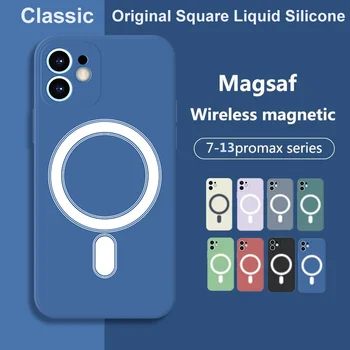 Vezeték nélküli Töltő Mágneses tok iPhone 11 12 13 Pro XS Max X XR 8 7 Plus SE 2020 Magsafe Klasszikus Négyzet Folyékony Szilikon Borító