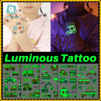Világító Tetoválás Matrica Gyermek Karját, Arcát, Ragyogó Tetoválás Gyermekek Body Art Tattoo Helikopter Teherautó Tengeralattjáró Busz Tetoválás Rajzfilm