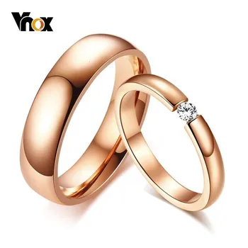 Vnox Egyszerű Eljegyzési Gyűrűt Sima Rose Gold Rozsdamentes Acél Férfiak Nők Ígéretét, Ékszerek