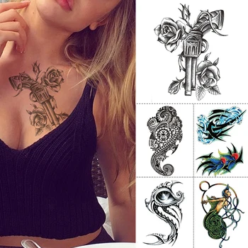 Vízálló Ideiglenes Flash Tetoválás Matrica Pisztollyal Rose Test Művészeti Kar Hamis Tetoválás A Nők, Férfiak