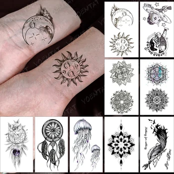 Vízálló Ideiglenes Tetoválás Matrica, Hold, Csillagok, Felhők Flash Tetoválás Univerzum Bolygó, Karját Csuklóját, Hamis Tatto A Body Art Nők, Férfiak