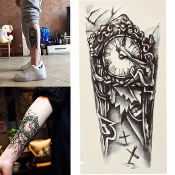 Vízálló Ideiglenes Tetoválás Matrica Koponya Fejét Óra Hamis Tatto Flash Tetoválás Vissza Lábát, Karját, Nagy Méretű Női Lány Férfiak