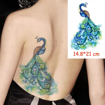 Vízálló ideiglenes Tetoválás Matrica páva nagy madár tetoválás víz transzfer hamis tetoválás flash tatto az Nő, Férfi, lány 14.8*21 cm