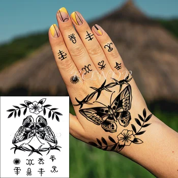 Vízálló Ideiglenes Tetoválás Matricák Sötét Pillangó Virág Rattan Szimbólum A Kezében Hamis Tatto Flash Matrica Tetoválás a Nők, Férfiak