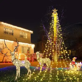 Vízálló LED Karácsonyi Koszorú Esküvő Kert, Udvar, Dekoráció, Kültéri Ünnep 350LED 8 Módok Csillag String Fények Tündér Lámpák