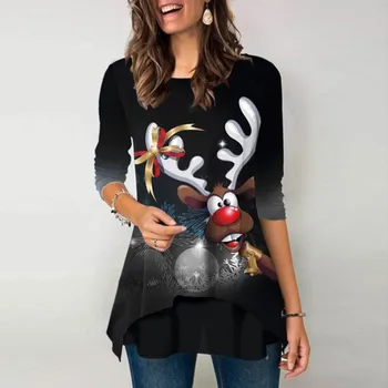 Wapiti Rajzfilm Nyomtatási Pólók Női Karácsonyi Hosszú Ujjú Tavaszi Őszi Tee Laza Vintage Maximum O-Nyakú Női Népszerű T-Shirt