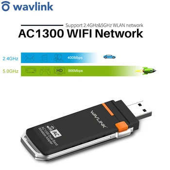 Wavlink AC1300 USB 3.0 Mini WIFI Dongle Adapter 2.4 G/5G kétsávos Vezeték nélküli wifi Hálózati Kártya támogatja a Windows XP/Vista/7/8/10 PC