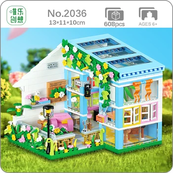 WL 2036 Mesebeli Városban a Napsugár Ház Üzem, Bolt, Város, Utca 3D-s Modell a Mini Blokk Tégla Épület Játék a Gyermekek számára, nincs Doboz