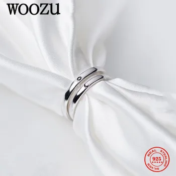 WOOZU Igazi 925 Sterling Ezüst Kis Nap Hold Állítható Ujj Gyűrű A Nők Esküvő, Eljegyzés Európai Pár Ékszer Ajándék