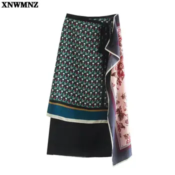 XNWMNZ Új ZA Nők Vintage öv, nyakkendő nyomtatás selyem wrap szoknya a nő, Elegáns, magas derék Etnikai szoknyák Női midi szoknya