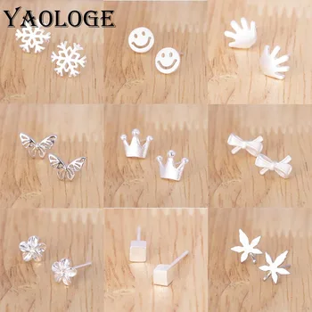 YAOLOGE 925 Sterling Ezüst Fülbevaló 2021 Új Aranyos Snowflake Mini Rénszarvas Fülbevaló Női Karácsonyi Party Kellékek