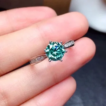 Zöld kék Szoliter Gyűrű a Nők Tömör 925 Sterling Ezüst Gyűrű Kerek Moissanite Gyémánt Esküvő, Eljegyzés, Finom Ékszerek