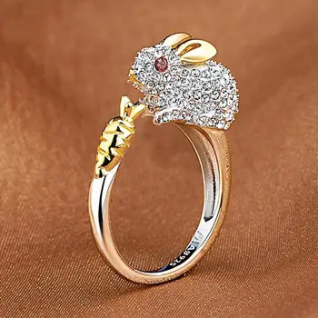 Édes Répa Nyúl Nyitó Gyűrű Cirkónia Állítható Gyűrű Aranyos Nyuszi Állat Gyűrű Női Divat Ékszerek Lány Ajándék