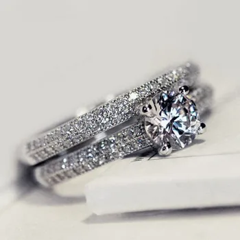 Új Gyönyörű Női Ékszerek Hercegnő Kerek Vágott Gyűrű Ezüst Menyasszonyi Esküvői jegygyűrűt Meghatározott Évforduló Ékszerek
