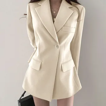 Őszi Elegáns Koreai Hosszú Női Blézer Kabát Office Lady Slim Alkalmi Kosztüm Blézer Fehér Kabát Szilárd Munka, Női Felsőruházat 2022