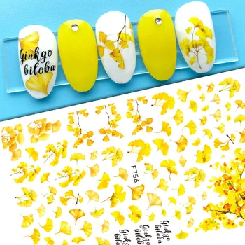 Őszi Téli Ginkgo Levél Átadása Matricák Nails 3D Virágok, Levelek Öntapadó Csúszkák Köröm Matricák DIY Manikűr Pakolások