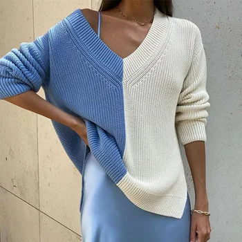 Őszi téli új pulóver színe egyező v-nyakú utca Pullovers2021 lusta alkalmi, laza, kötött pulóver női blúz felső pulóver