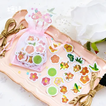 100/Csomag Sakura Rózsaszín Sorozat Organza Zsák Vízálló Matrica Dekoráció DIY Kézzel készített Iparművészeti Kézműves Matrica