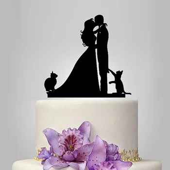 2017 Akril Édes Szerelem Esküvői Torta Topper/Esküvő Állvány/Esküvői Dekoráció Esküvői Torta Tartozékok Casamento 2 Macskák