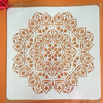 30 * 30cm Mandala Geometria DIY Falon Festmény Rétegződés Stencil Scrapbook Színezés Dombornyomás Album Dekoratív műanyag Sablon